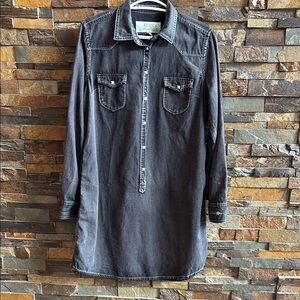 Ryan Michael Western Black Denim Wash 3/4 Long Sleeve Shirt Dress Snap button